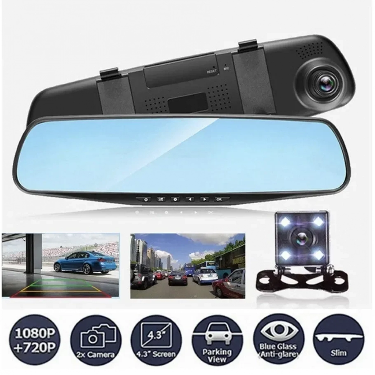 Σετ Καθρέπτης με Κάμερα DVR Αυτοκινήτου 1080P με Οθόνη 4.3″ με Κλιπ & Κάμερα Οπισθοπορείας