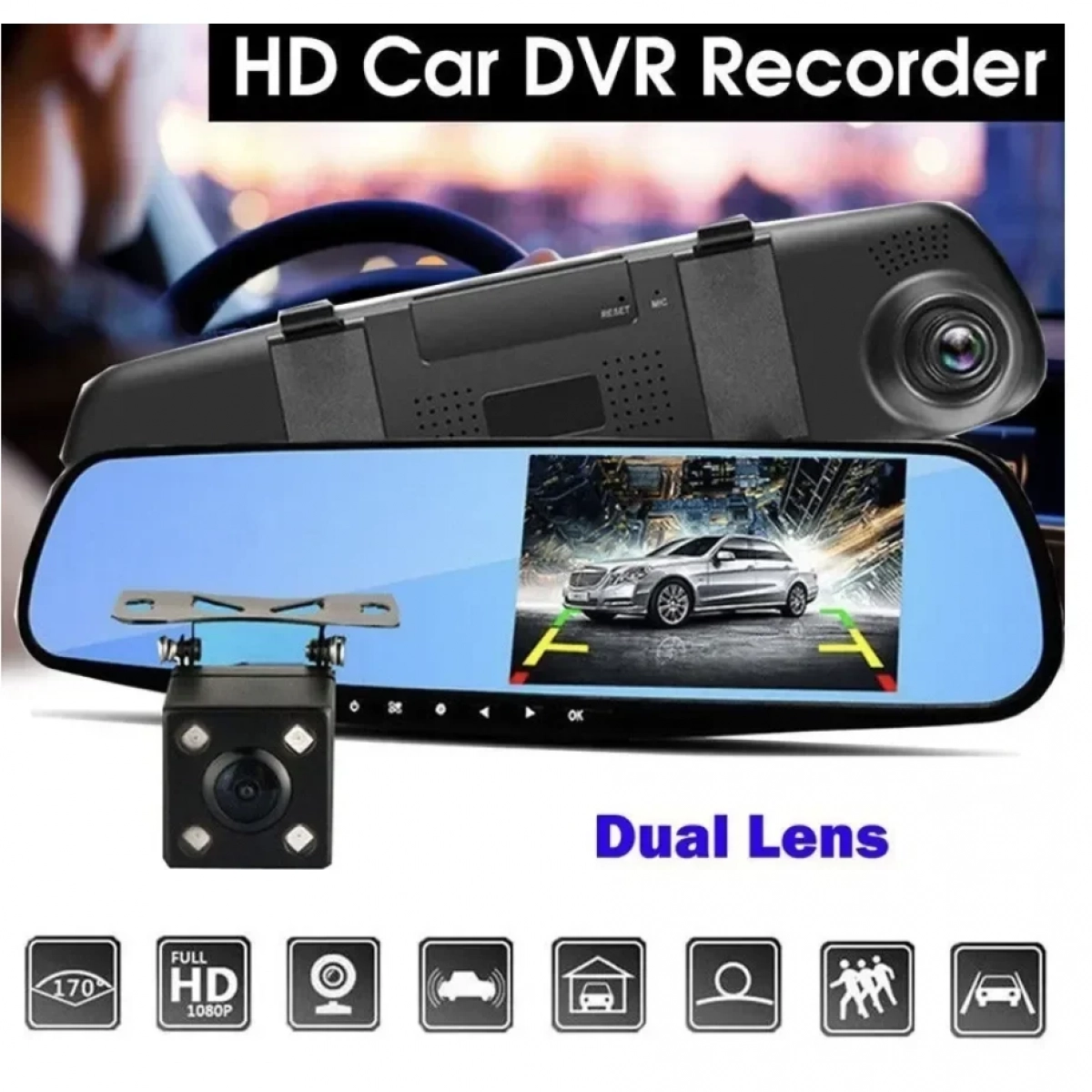 Σετ Καθρέπτης με Κάμερα DVR Αυτοκινήτου 1080P με Οθόνη 4.3″ με Κλιπ & Κάμερα Οπισθοπορείας