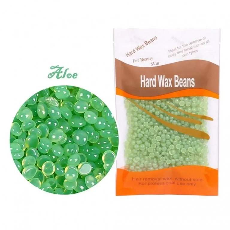 Hard Wax Beans Ζεστό Αποτριχωτικό Κερί σε Σταγόνες 100gr με άρωμα Αλόης σε Σκούρο Πράσινο Χρώμα