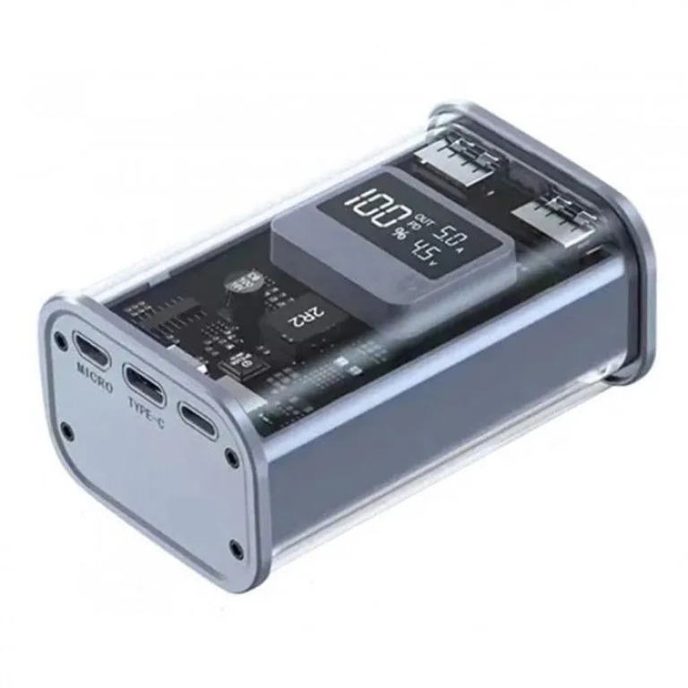 TREQA TR-956 ΔΙΑΦΑΝΟ POWER BANK ΜΕ 4 ΘΥΡΕΣ 10000 MAH 20W σε Γκρι Χρώμα