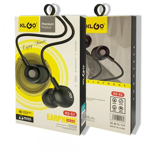 KLGO KS-61 In-ear Handsfree με Βύσμα 3.5mm Μαύρο
