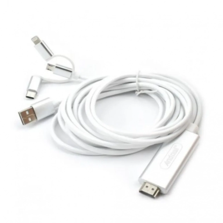 HDMI Καλώδιο 4K HDR 2m σε USB-A, Micro USB, Lightning, Type-C Andowl QY-A8 – Λευκό