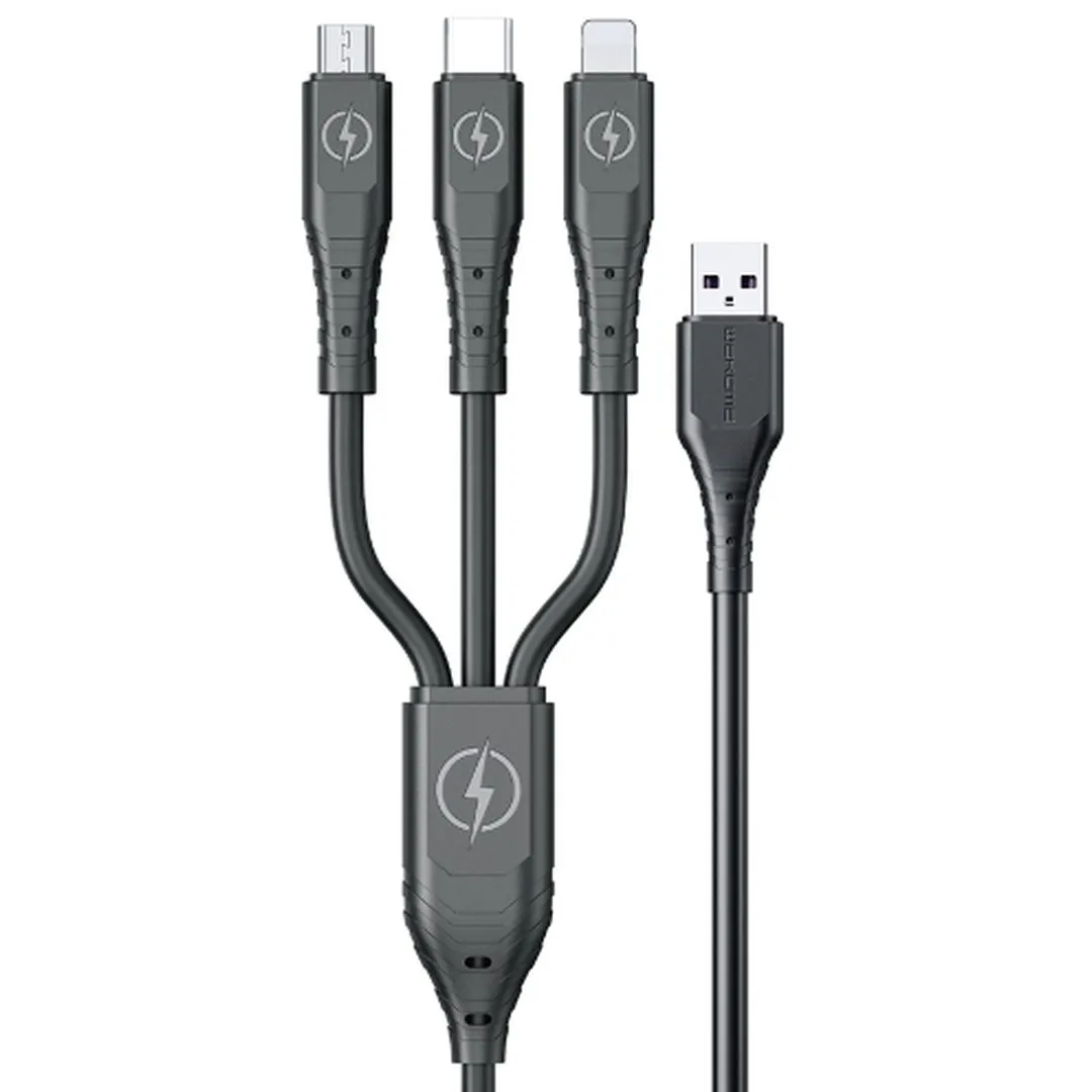 Wk Wdc-153 Regular Usb To Lightning / Micro Usb / Type-C Cable Μαύρο 1.2M