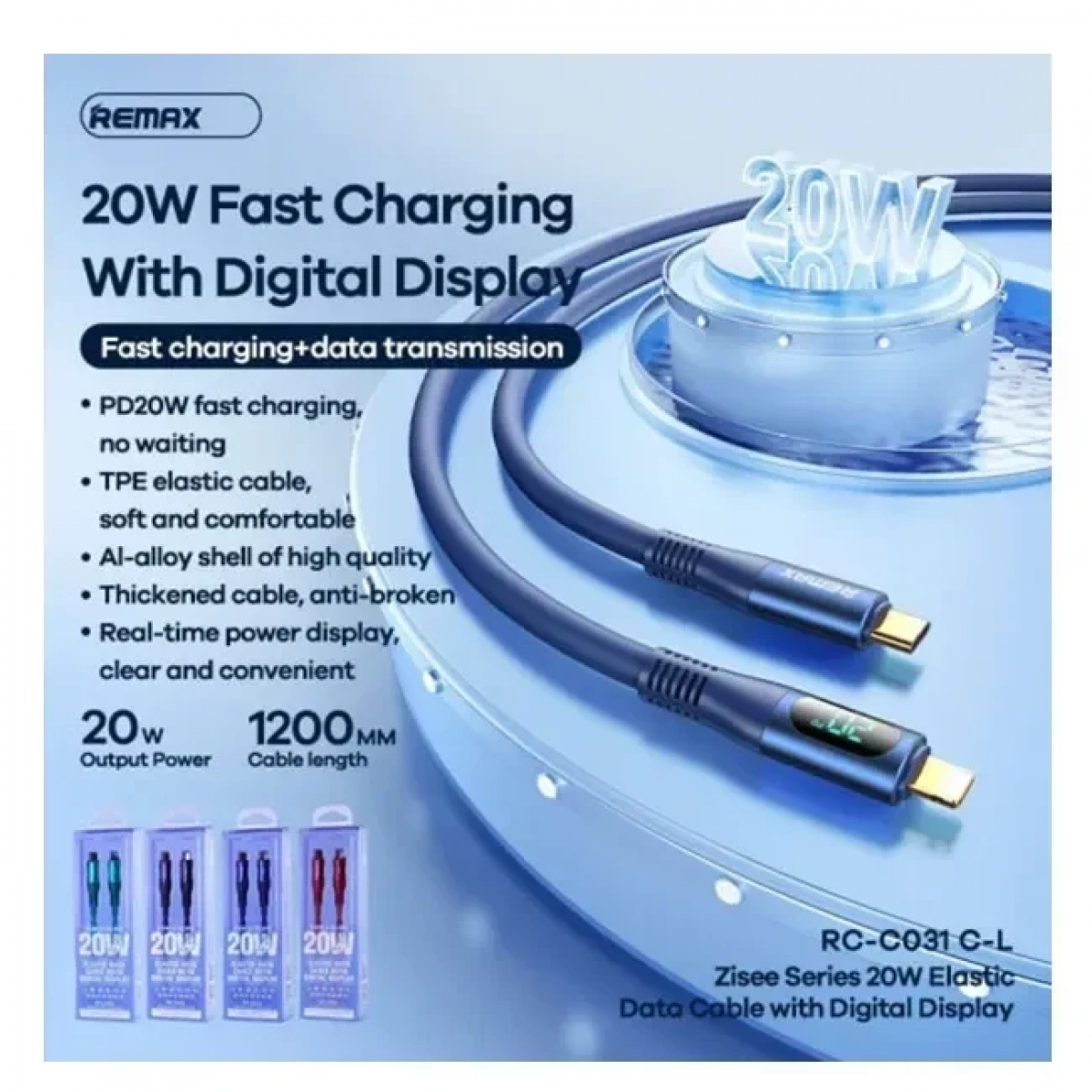Remax RC-C031 USB-C to Lightning Cable 20W 1.20m - Μωβ