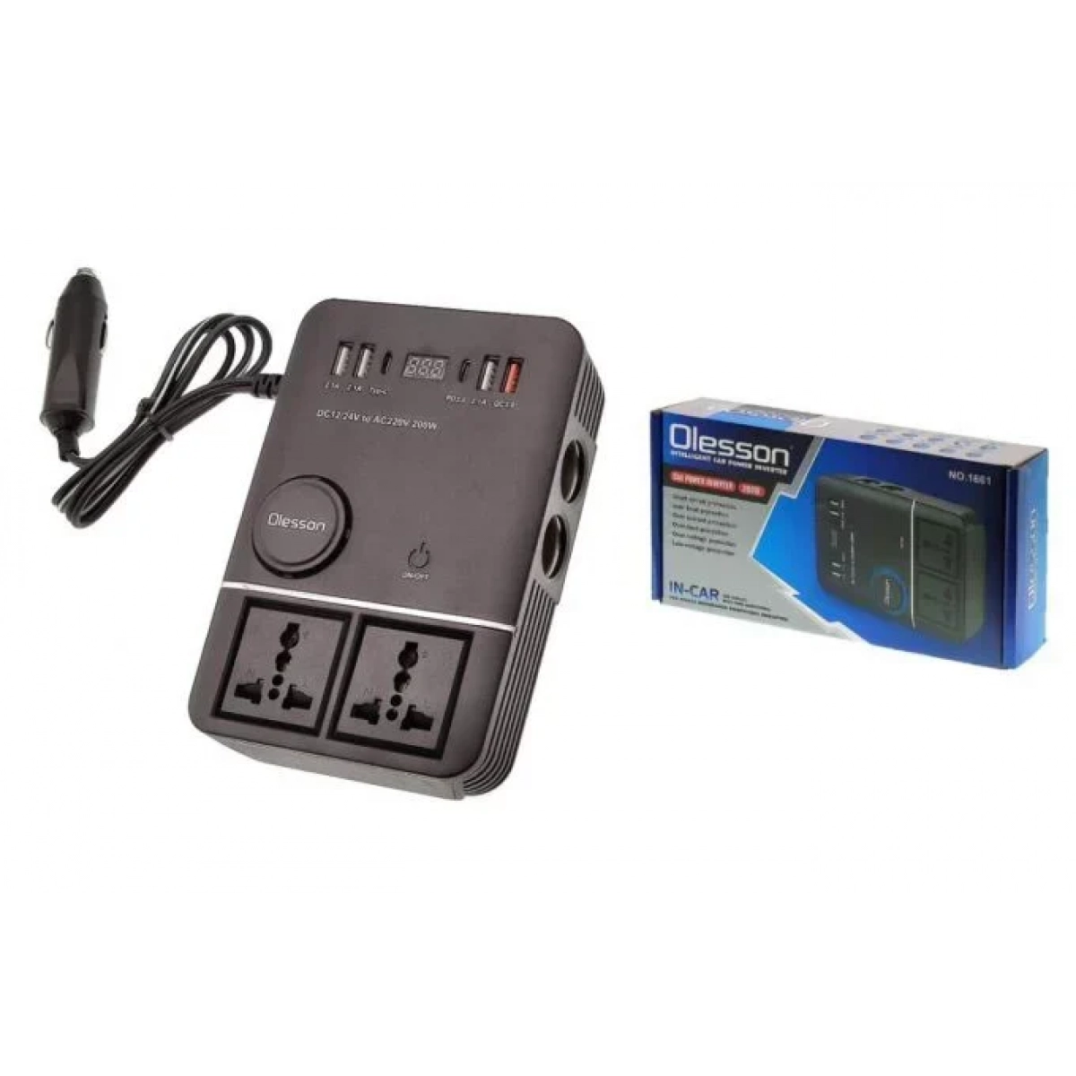 Inverter αυτοκινήτου 200W για μετατροπή 12V – 24V DC σε 220V AC με 4xUSB Olesson 1661 μαύρο