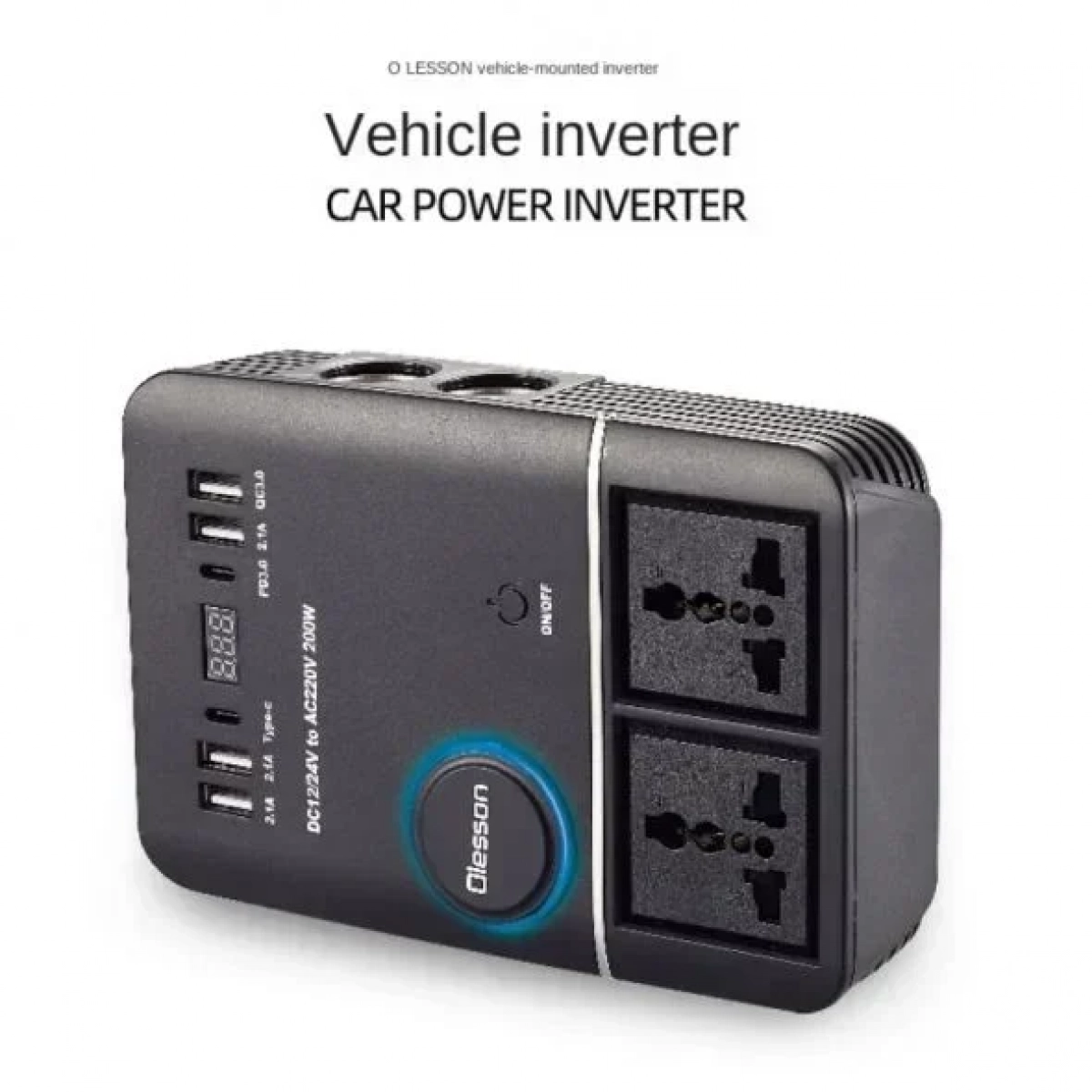 Inverter αυτοκινήτου 200W για μετατροπή 12V – 24V DC σε 220V AC με 4xUSB Olesson 1661 μαύρο