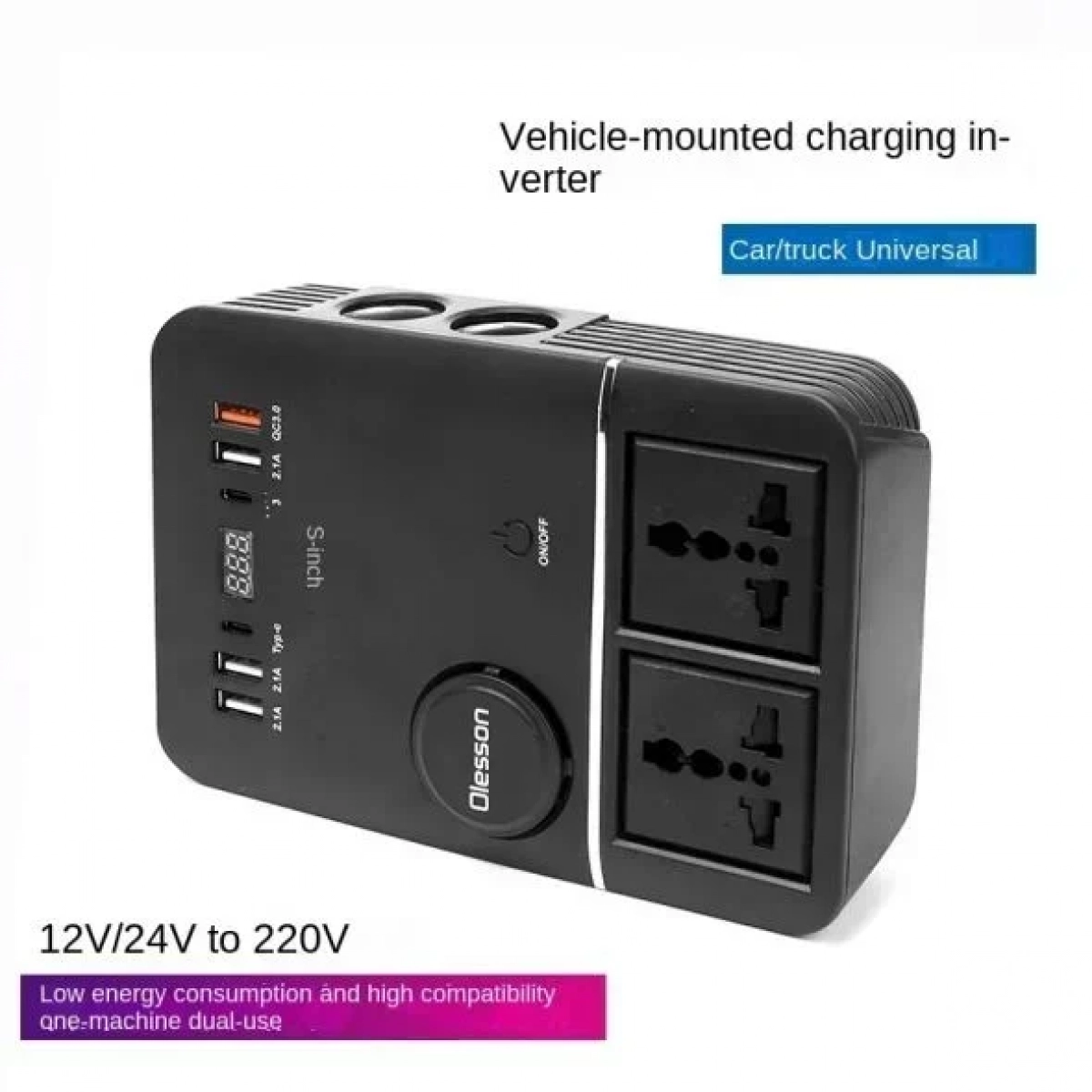 Inverter αυτοκινήτου 200W για μετατροπή 12V – 24V DC σε 220V AC με 4xUSB Olesson 1661 μαύρο