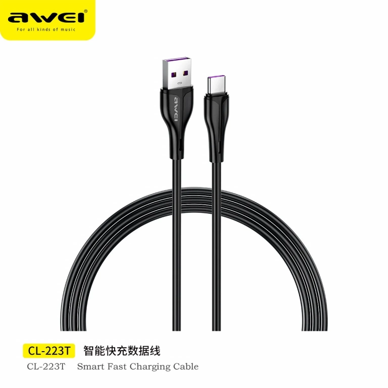 Awei CL-223T USB 2.0 Cable USB-C male - USB-A male Μαύρο 1m