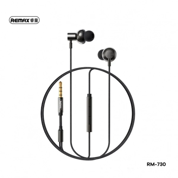 REMAX RM-730 Handsfree Earbuds Ενσύρματα Ακουστικά με Βύσμα 3.5mm -Μαύρο