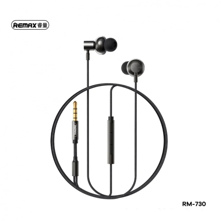 REMAX RM-730 Handsfree Earbuds Ενσύρματα Ακουστικά με Βύσμα 3.5mm -Μαύρο