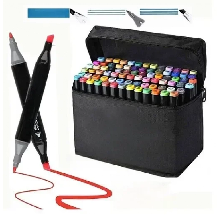 Σετ ανεξίτηλοι μαρκαδόροι ζωγραφικής με διπλή μύτη & βαλιτσάκι μεταφοράς σε 100 χρώματα
