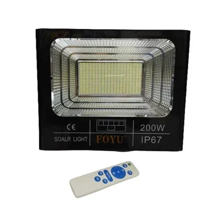 Αδιάβροχος ηλιακός προβολέας LED 200W με πάνελ & τηλεχειριστήριο Foyu FO-T2200