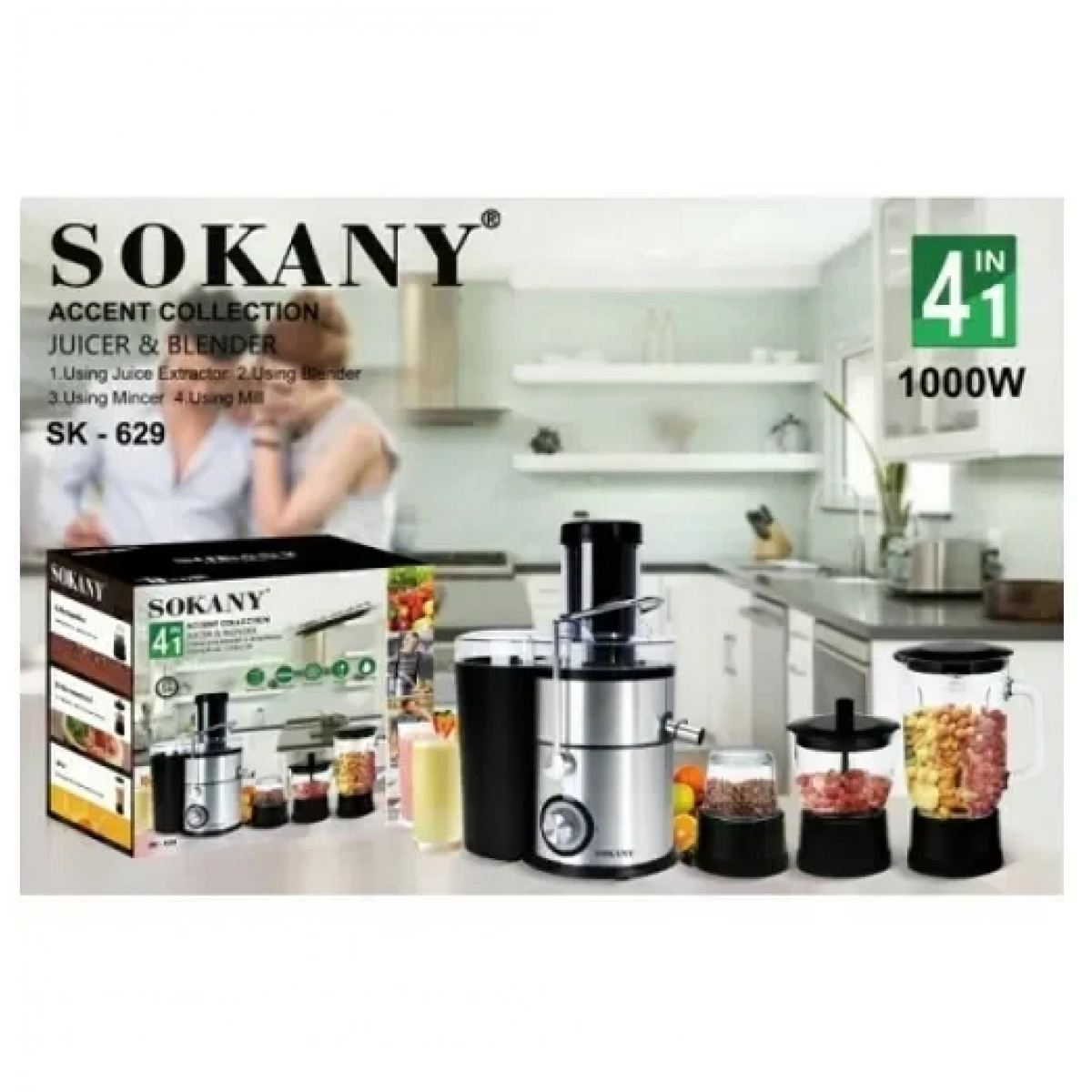 Αποχυμωτής φρούτων & λαχανικών 1000W Sokany SK-629 Inox Ασημί - Image 2