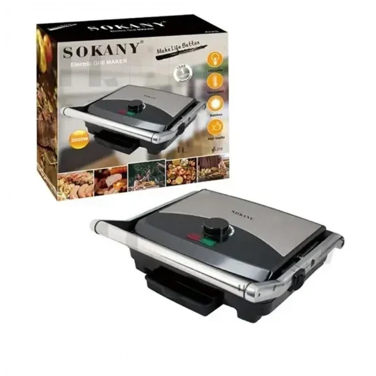 Επιτραπέζια ηλεκτρική τοστιέρα & grill 2000W Sokany KJ-210 μαύρη - Image 3