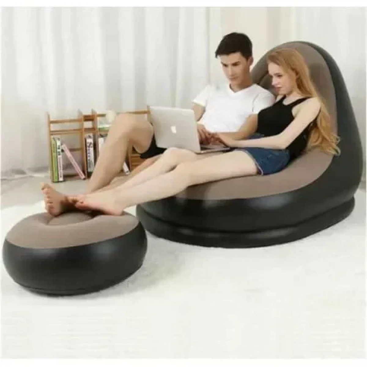Φουσκωτή πολυθρόνα με υποπόδιο Inflatable Air Sofa JG-396 μπεζ