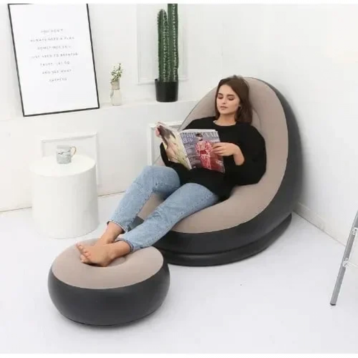 Φουσκωτή πολυθρόνα με υποπόδιο Inflatable Air Sofa JG-396 μπεζ