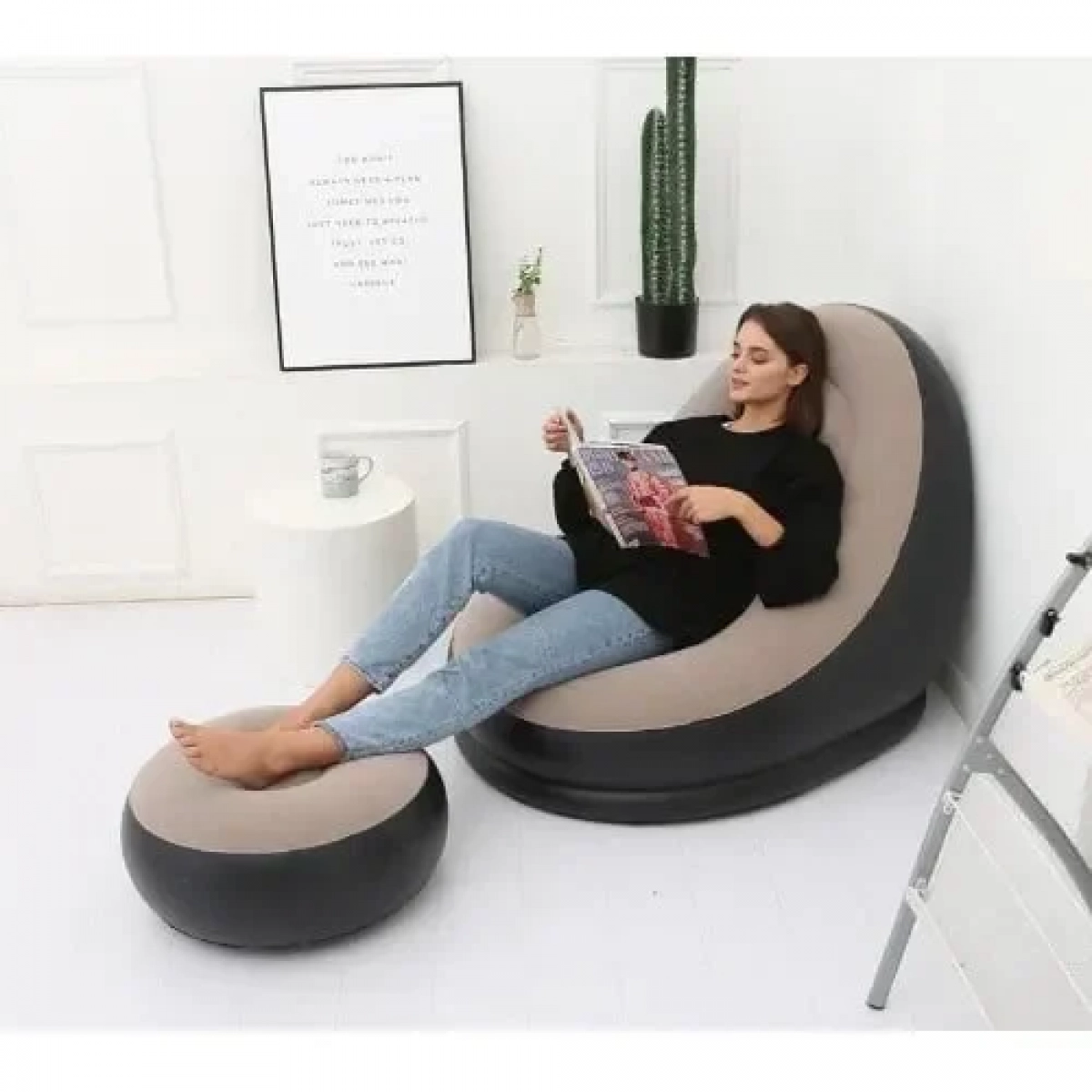 Φουσκωτή πολυθρόνα με υποπόδιο Inflatable Air Sofa JG-396 μπεζ