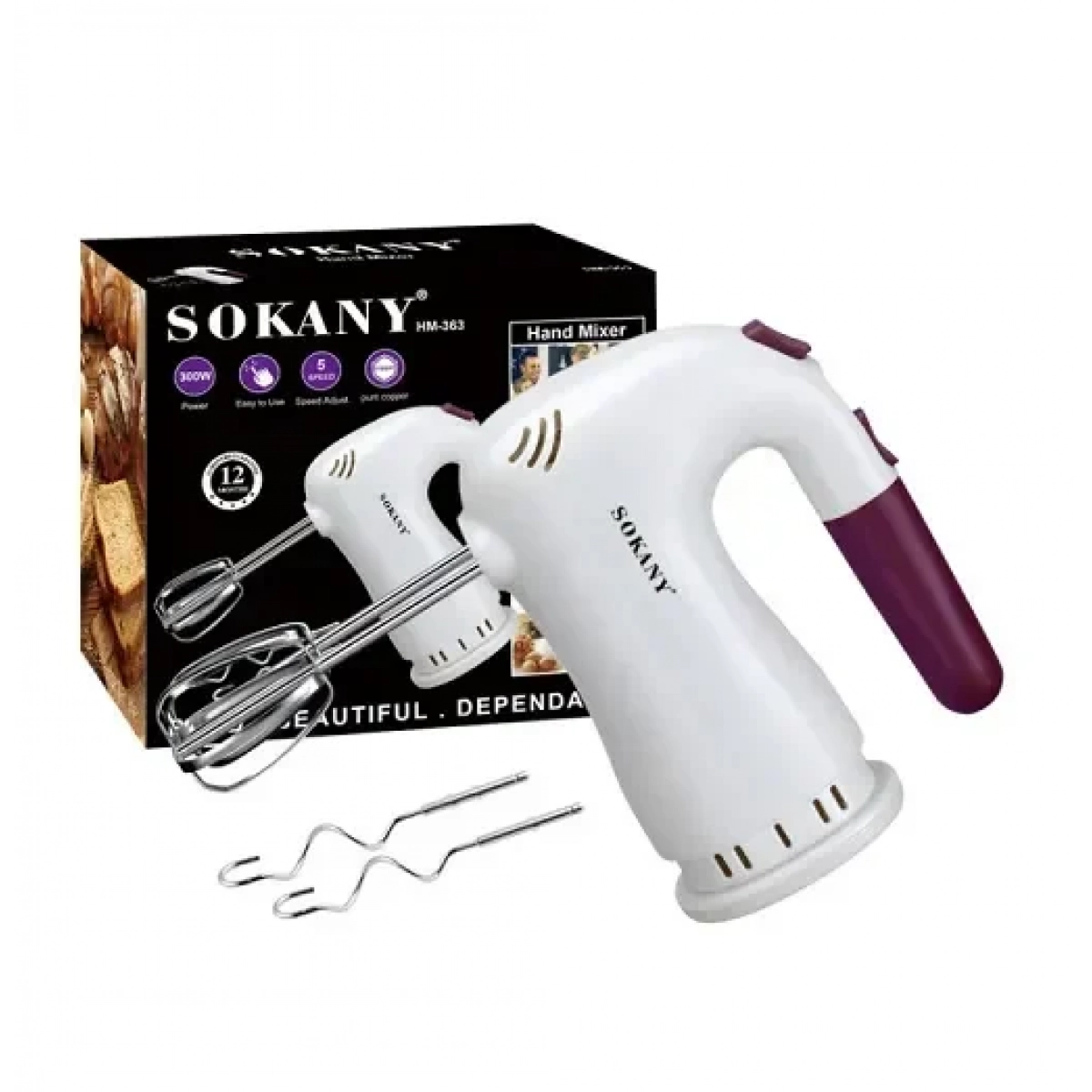 Ηλεκτρικό μίξερ χειρός 300W Hand Mixer HM-363 Sokany - Image 2