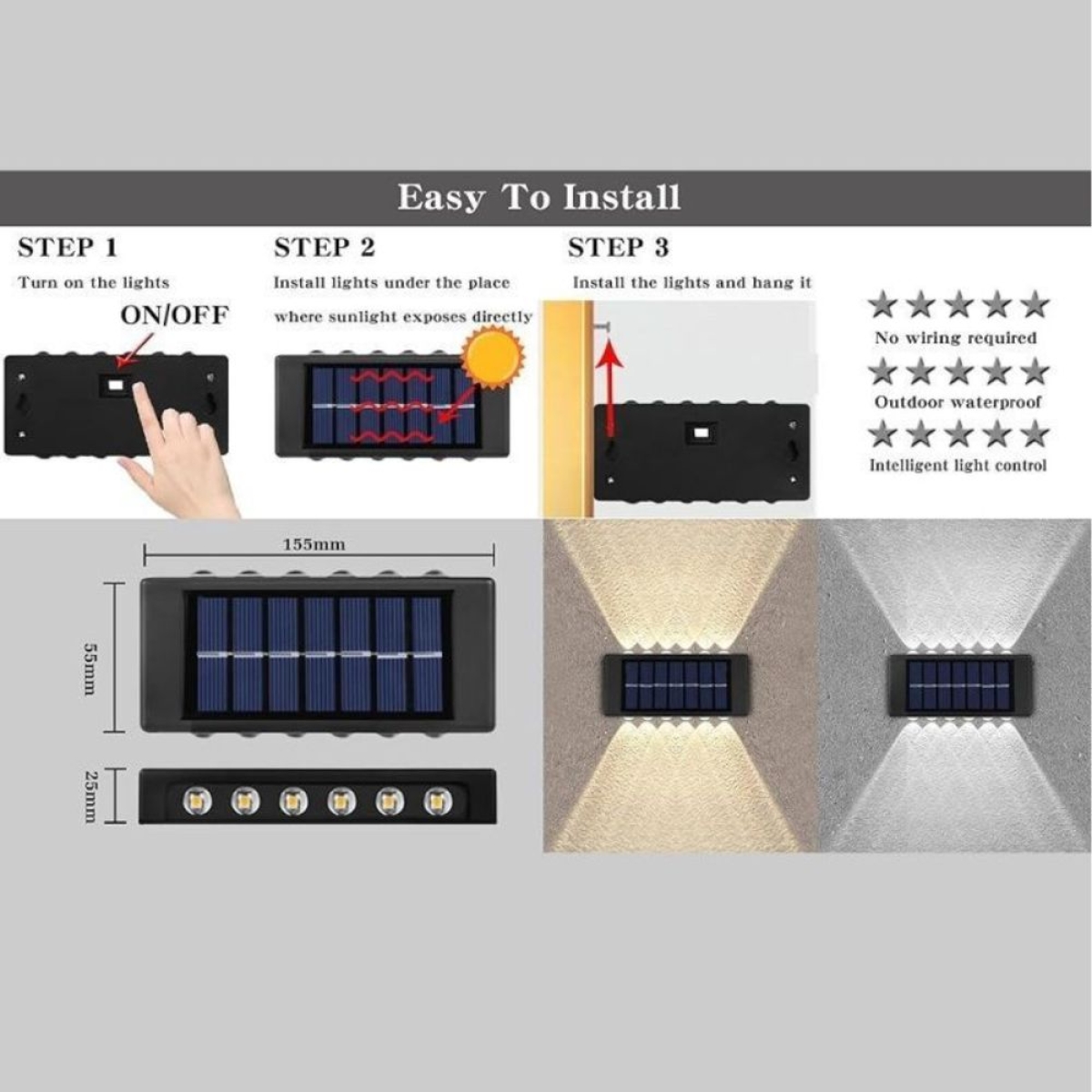 Ηλιακά Φωτιστικά LED 10 SMD Σετ 2τμχ Επιτοίχια με Θερμό Λευκό Φως