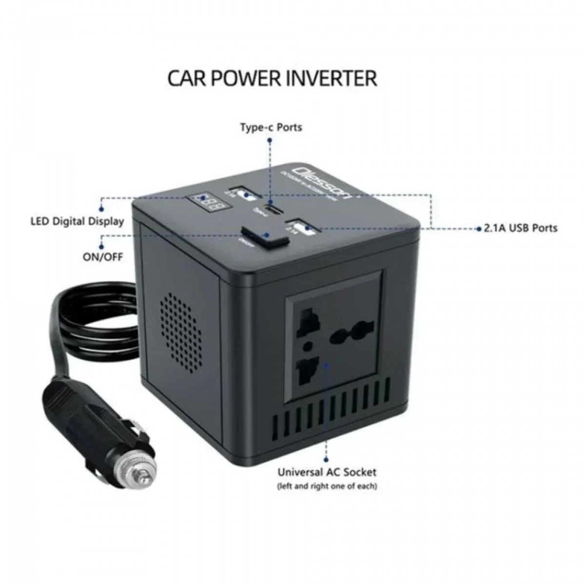 Inverter Αυτοκινήτου 150W για μετατροπή 12/24V DC σε 220V AC με 2xUSB Olesson 1663 μαύρο