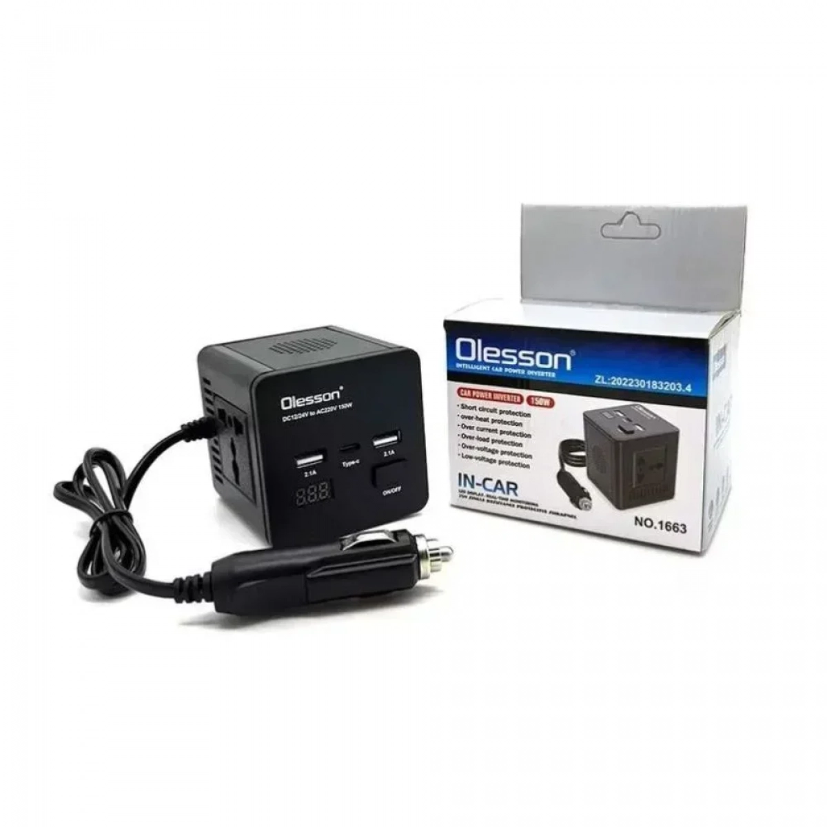 Inverter Αυτοκινήτου 150W για μετατροπή 12/24V DC σε 220V AC με 2xUSB Olesson 1663 μαύρο