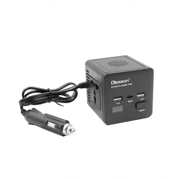 Inverter Αυτοκινήτου 150W για μετατροπή 12/24V DC σε 220V AC με 2xUSB Olesson 1663 μαύρο