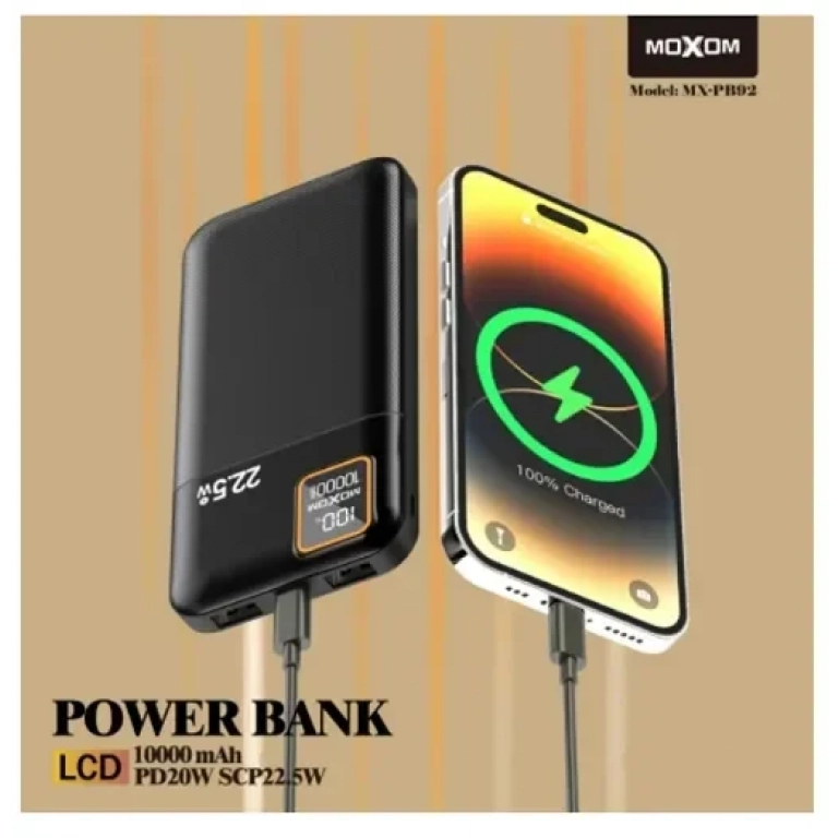 Power bank γρήγορης φόρτισης 10000 mAh 22.5W Moxom MX-PB92 μαύρο