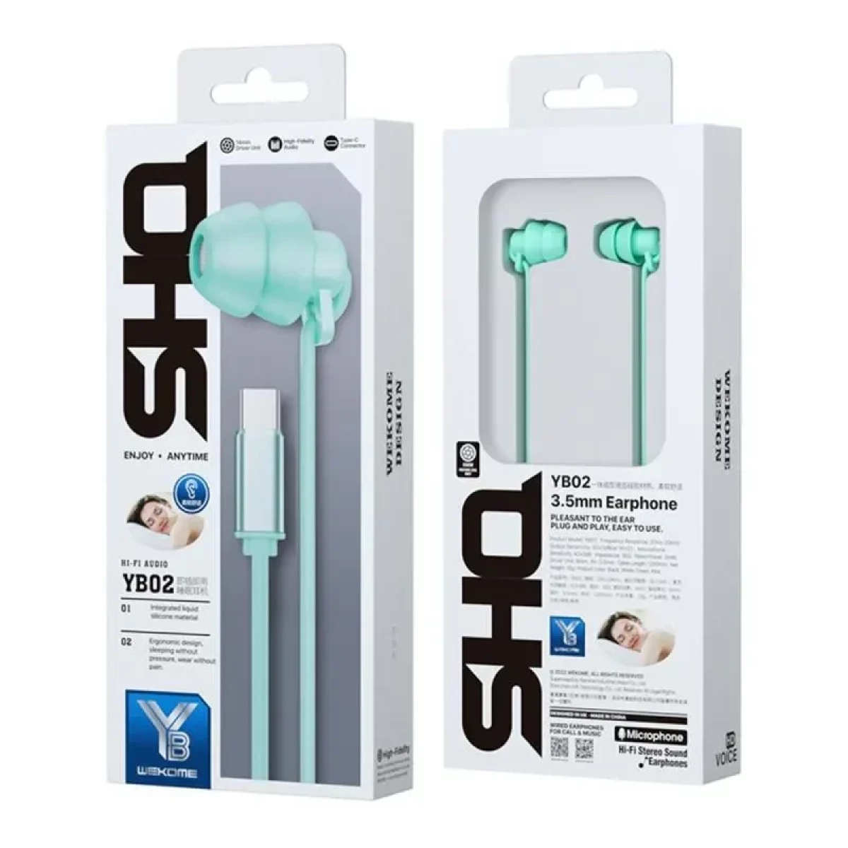 WK YB02 In-ear Handsfree Ενσύρματα με Βύσμα Type C Πράσινο