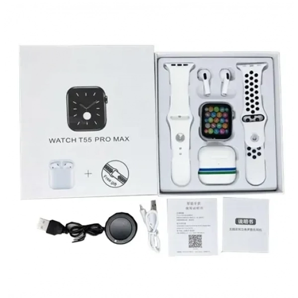 Ρολόι Smartwatch με παλμογράφο, οθόνη αφής & ακουστικά T55 Pro Max λευκό
