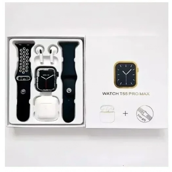 Ρολόι Smartwatch με παλμογράφο, οθόνη αφής & ακουστικά T55 Pro Max μαύρο