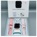 Ρολόι Smartwatch με παλμογράφο & οθόνη αφής T55 Pro Max ροζ