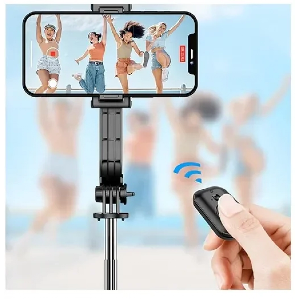 Selfie Stick με ασύρματο τηλεχειριστήριο και βάση τριπόδου Andowl μαύρο - Image 2