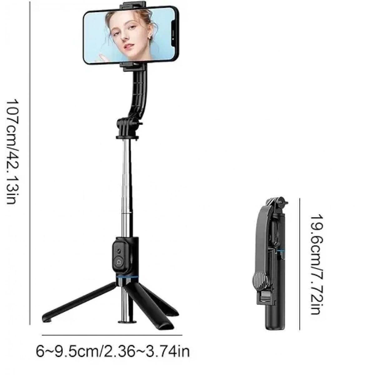 Selfie Stick με ασύρματο τηλεχειριστήριο και βάση τριπόδου Andowl μαύρο - Image 6