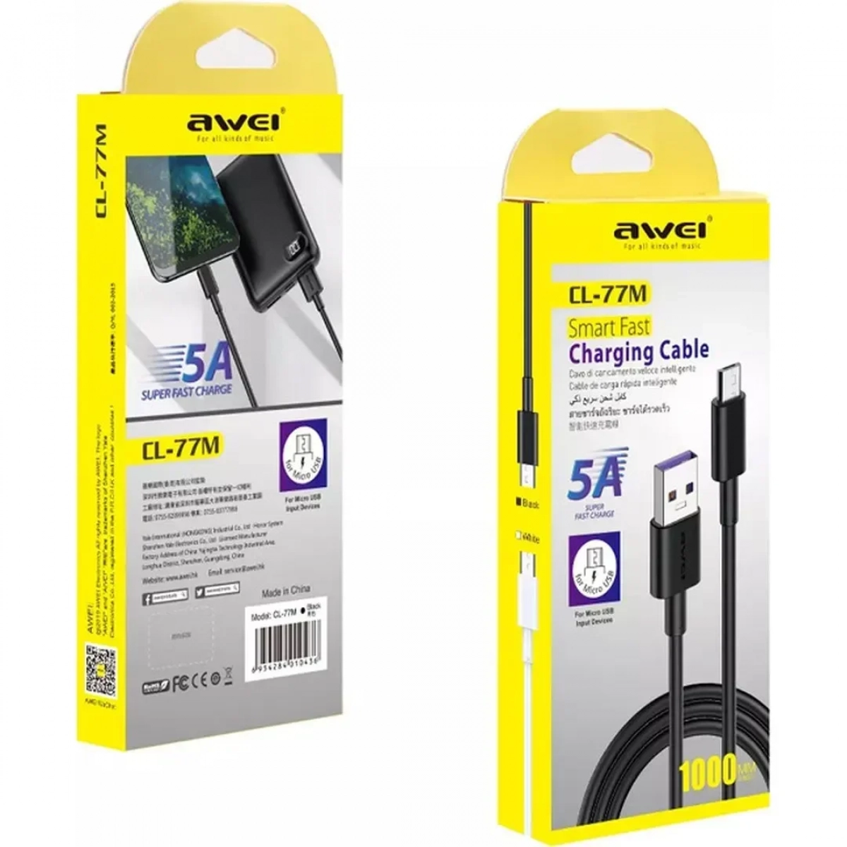 Awei Regular USB 2.0 to micro USB Cable Μαύρο 1m (CL-77M)