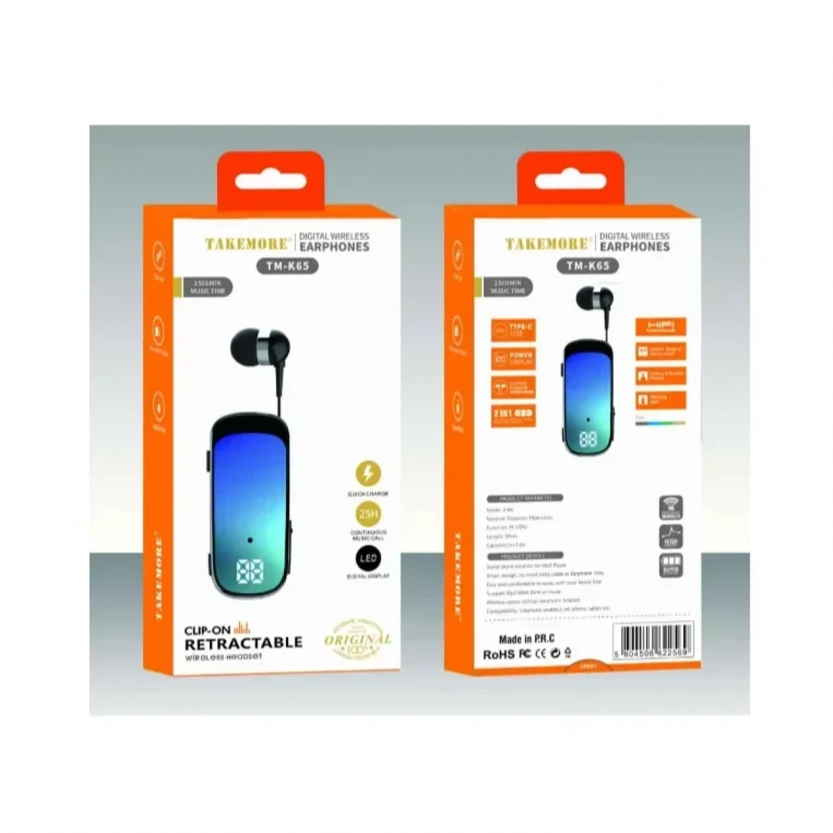 Mini Bluetooth Ακουστικά Ασύρματα TAKEMORE TM-K65 Μαύρο