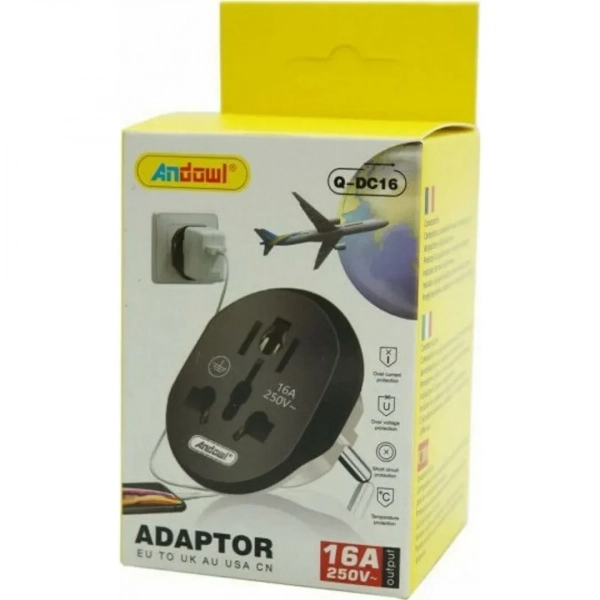 Αντάπτορας τροφοδοσίας universal 250V 16A ΕU σε UK/AU/USA/CN γκρι Q-DC16 Andowl