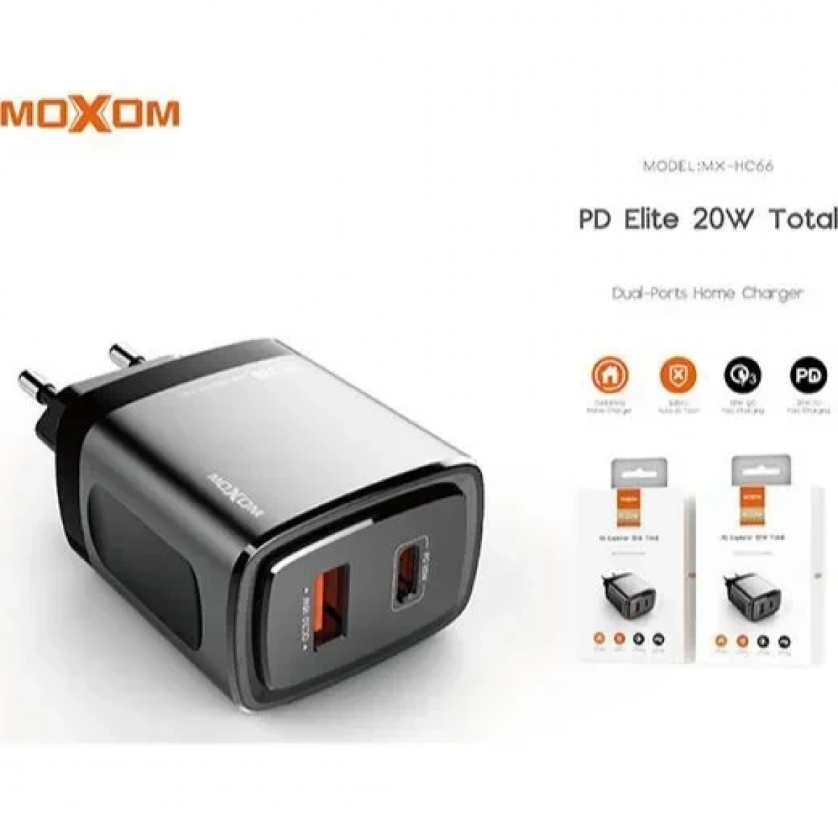 Moxom Φορτιστής Χωρίς Καλώδιο με Θύρα USB-A και Θύρα USB-C 18W Quick Charge 3.0 Μαύρο (MX-HC66)