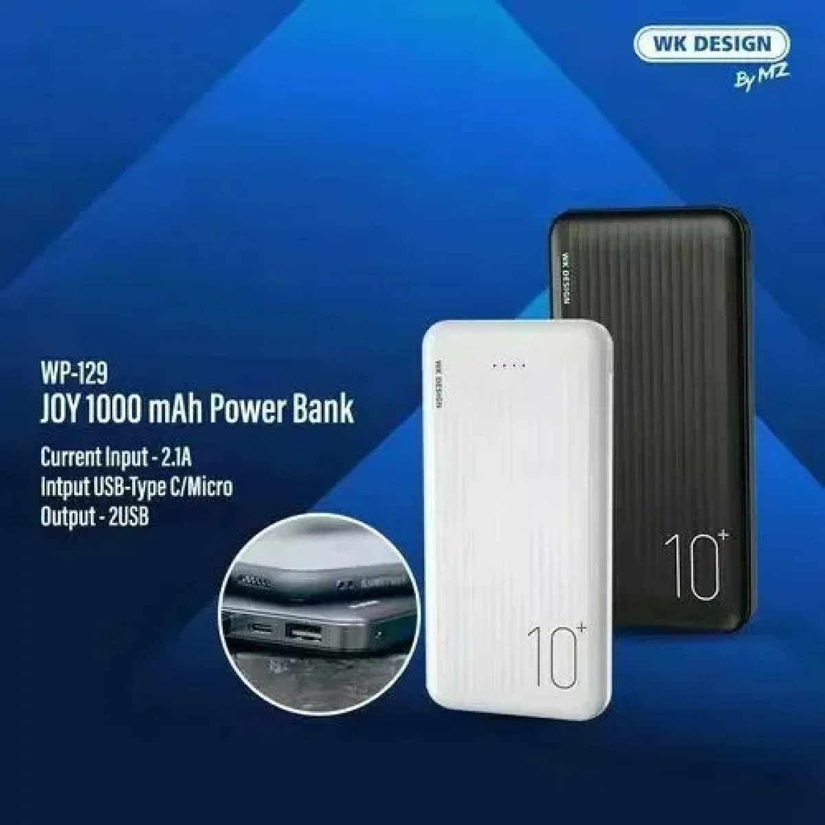 WK WP-129 Power Bank 10000mAh 10.5W με 2 Θύρες USB-A Λευκό
