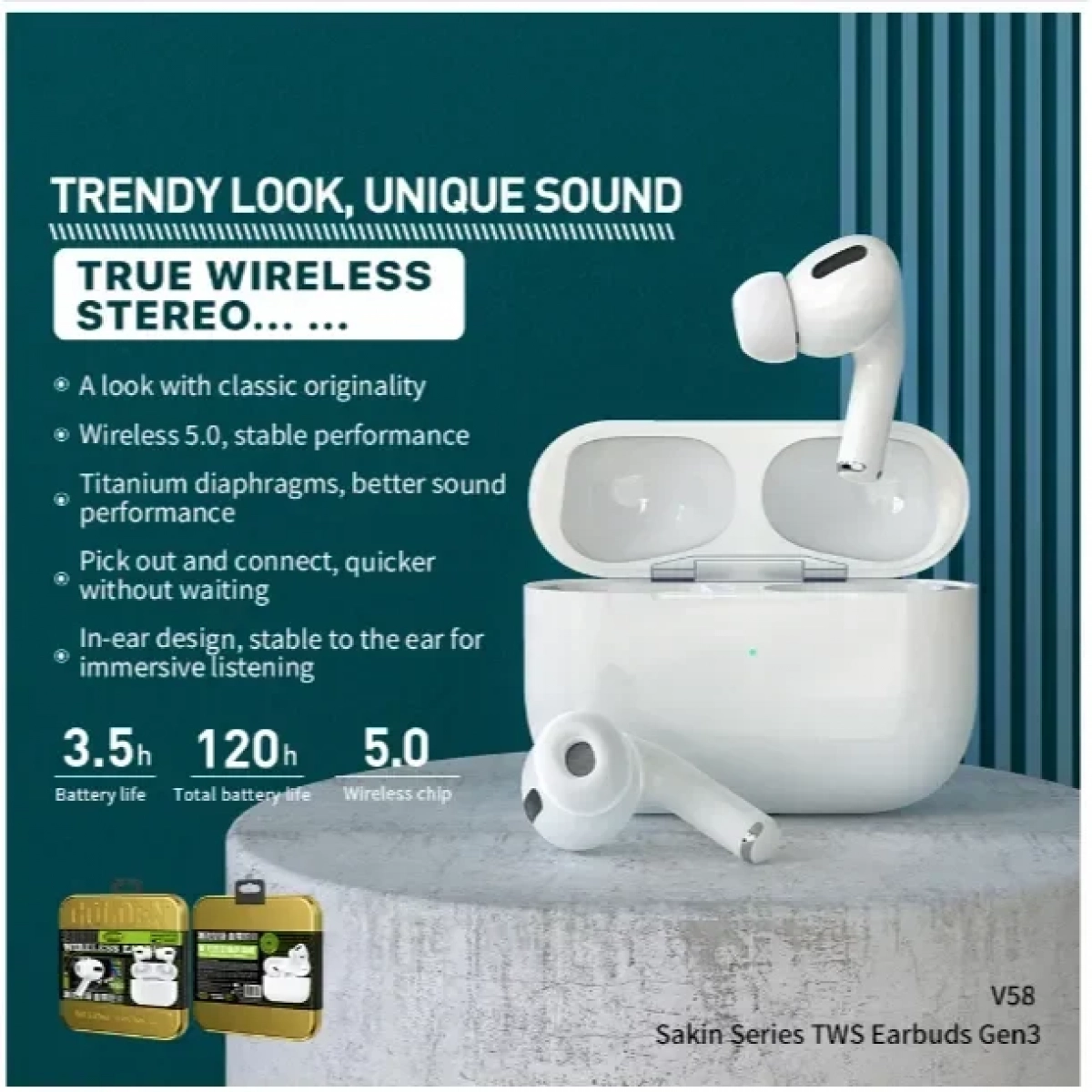 WK TWS V58 Sakin Earbud Bluetooth Handsfree Ακουστικά με Θήκη Φόρτισης - Λευκό
