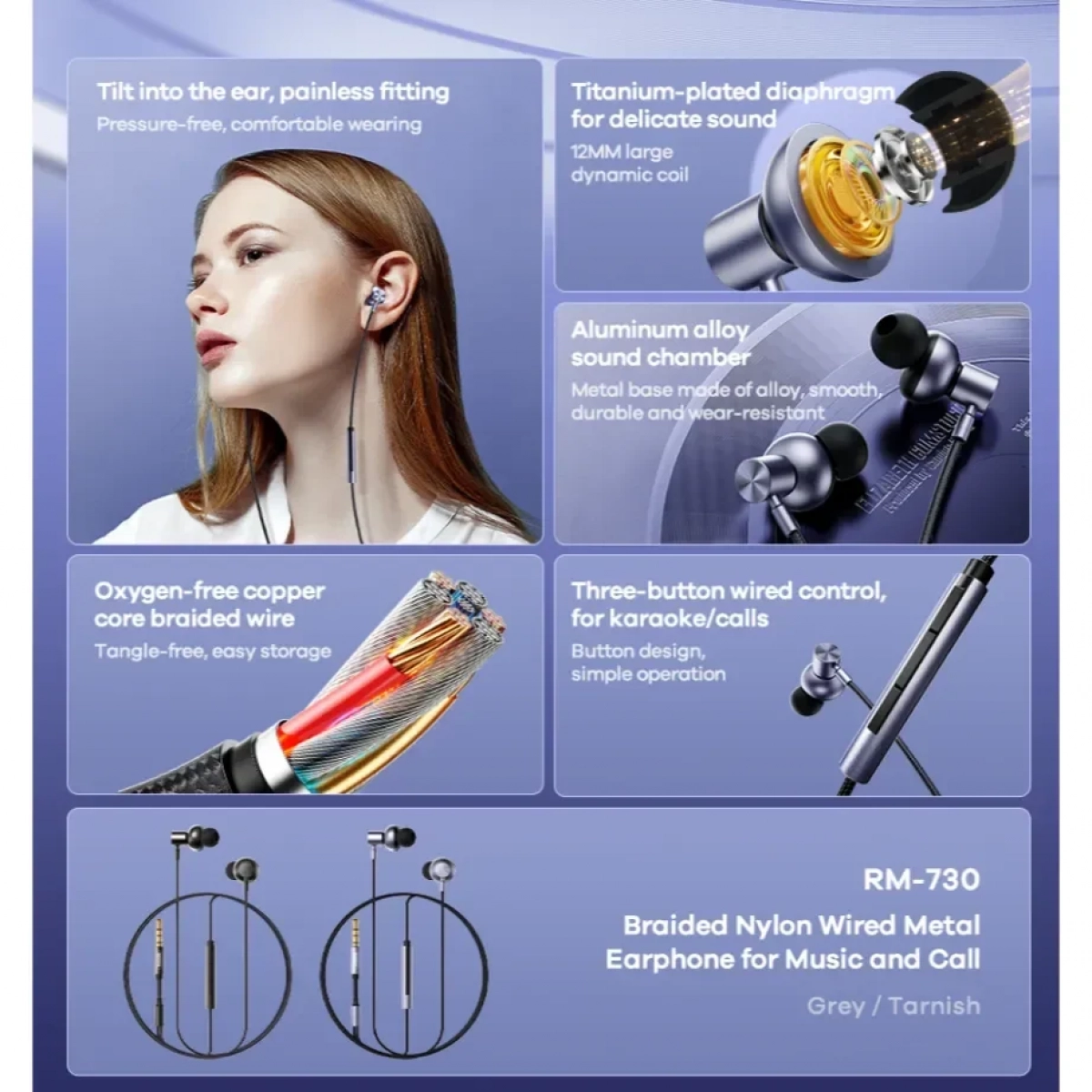 REMAX RM-730 Handsfree Earbuds Ενσύρματα Ακουστικά με Βύσμα 3.5mm -Μαύρο