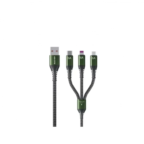 WEKOME WDC-170 3 σε 1 USB-A σε USB-C Lightning Micro USB Καλώδιο PD γρήγορης φόρτισης 1,2 m Πράσινο