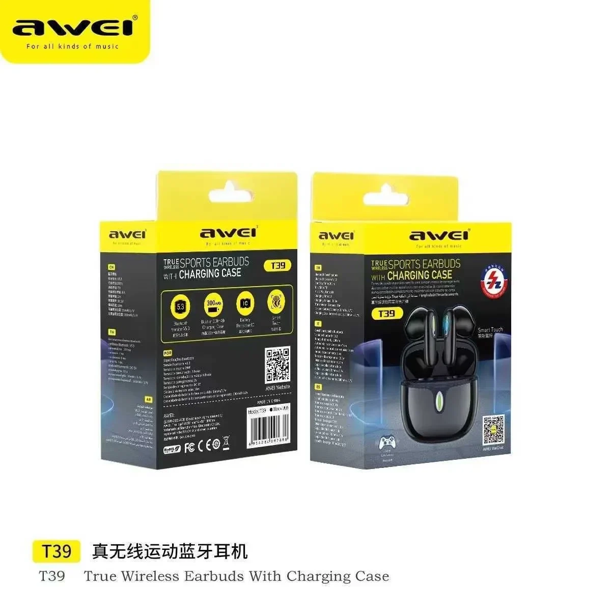 Awei Τ39 In-ear Bluetooth Handsfree Ακουστικά με Θήκη Φόρτισης Μαύρα