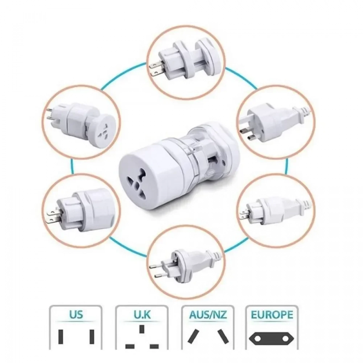 Andowl Universal Travel Αντάπτορας 250V, 10A σε Λευκό Χρώμα Q-A178B