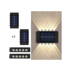 Ηλιακά Φωτιστικά LED 10 SMD Σετ 2τμχ Επιτοίχια με Θερμό Λευκό Φως