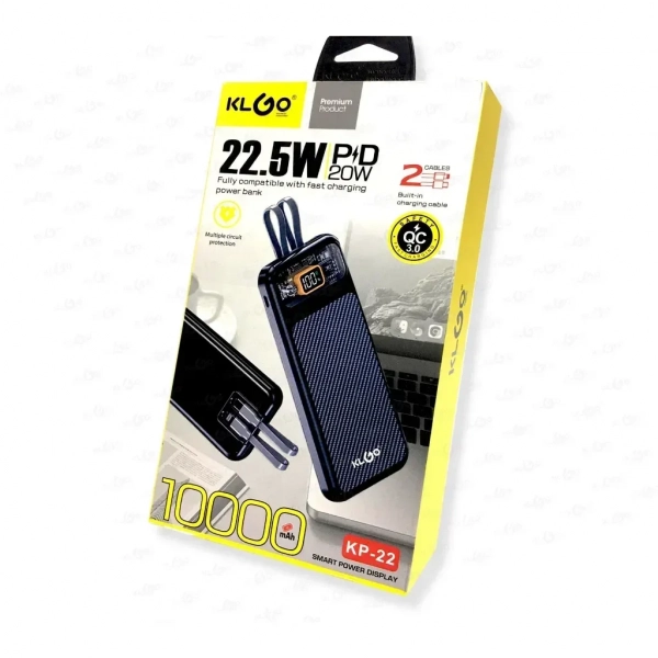 Powerbank Γρήγορης Φόρτισης 10000mAh 20w με ενσωματωμένη οθόνη LED KLGO KP-22 σε Μαύρο Χρώμα