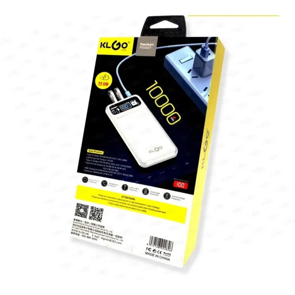 Powerbank Γρήγορης Φόρτισης 10000mAh 20w με ενσωματωμένη οθόνη LED KLGO KP-22 σε Λευκό Χρώμα