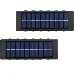 Σετ 2τμχ Επιτοίχια Ηλιακά Φωτιστικά Two-Way 12LED Θερμού Φωτισμού 3000Κ OEM 30216 – Μαύρο