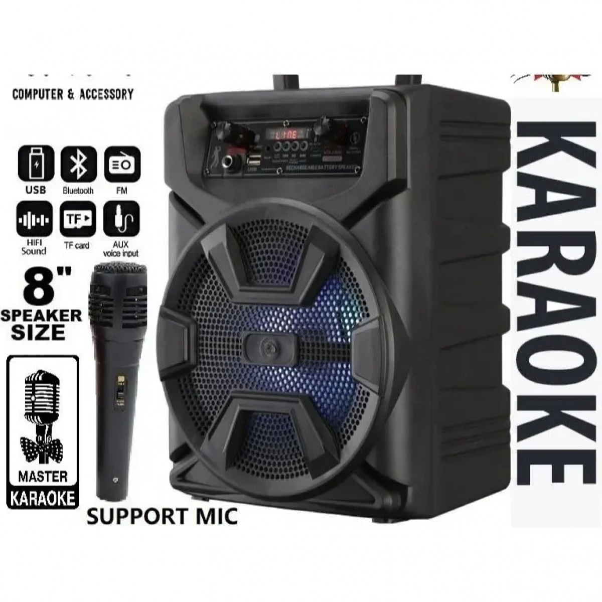 Φορητό Ασύρματο Ηχείο 8'' Bluetooth με Μικρόφωνο BT-1902