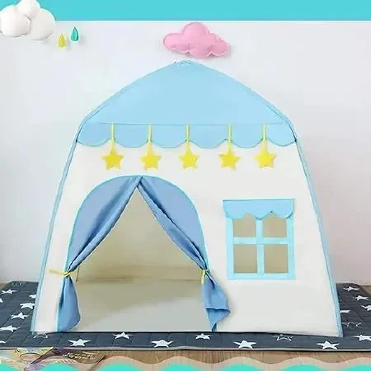 Παιδική Σκηνή Pop-Up Σπιτάκι με Κουρτίνες και Παράθυρα για 3+ Eτών Μπλε