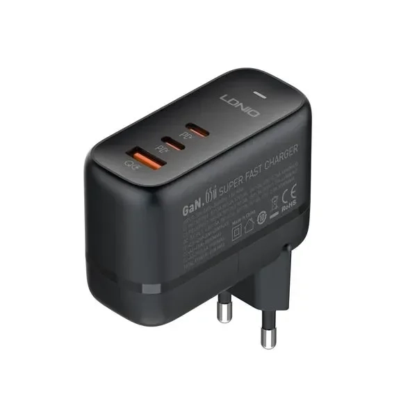 Φορτιστής Γρήγορης Φόρτισης LDNIO Q366 65W GaN / PD QC 3.0 σε Μαύρο Χρώμα